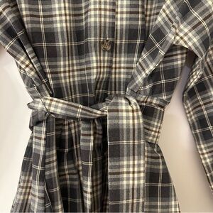 Gianni Bini Charlie Plaid Button Front Crew Neck Long Sleeve Dress